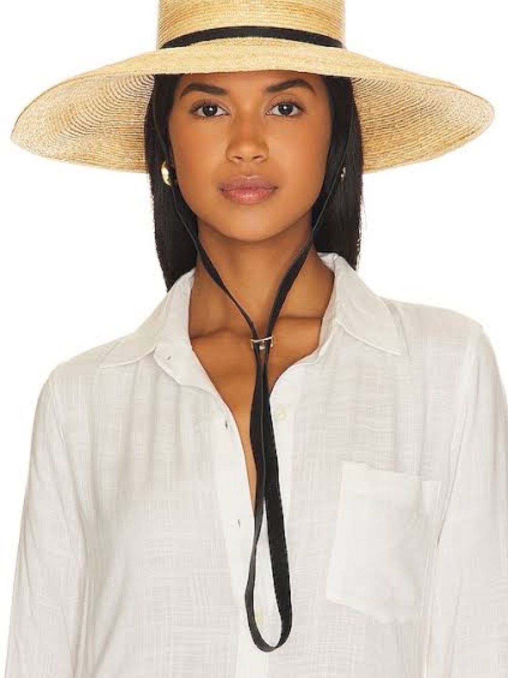 Janessa Leone Milton Straw Hat with Adjustable Black Leather Straps RARE